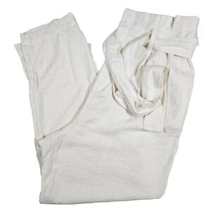 A New Day High Waisted Paperbag Style Pants With Belt, Ivory, Large